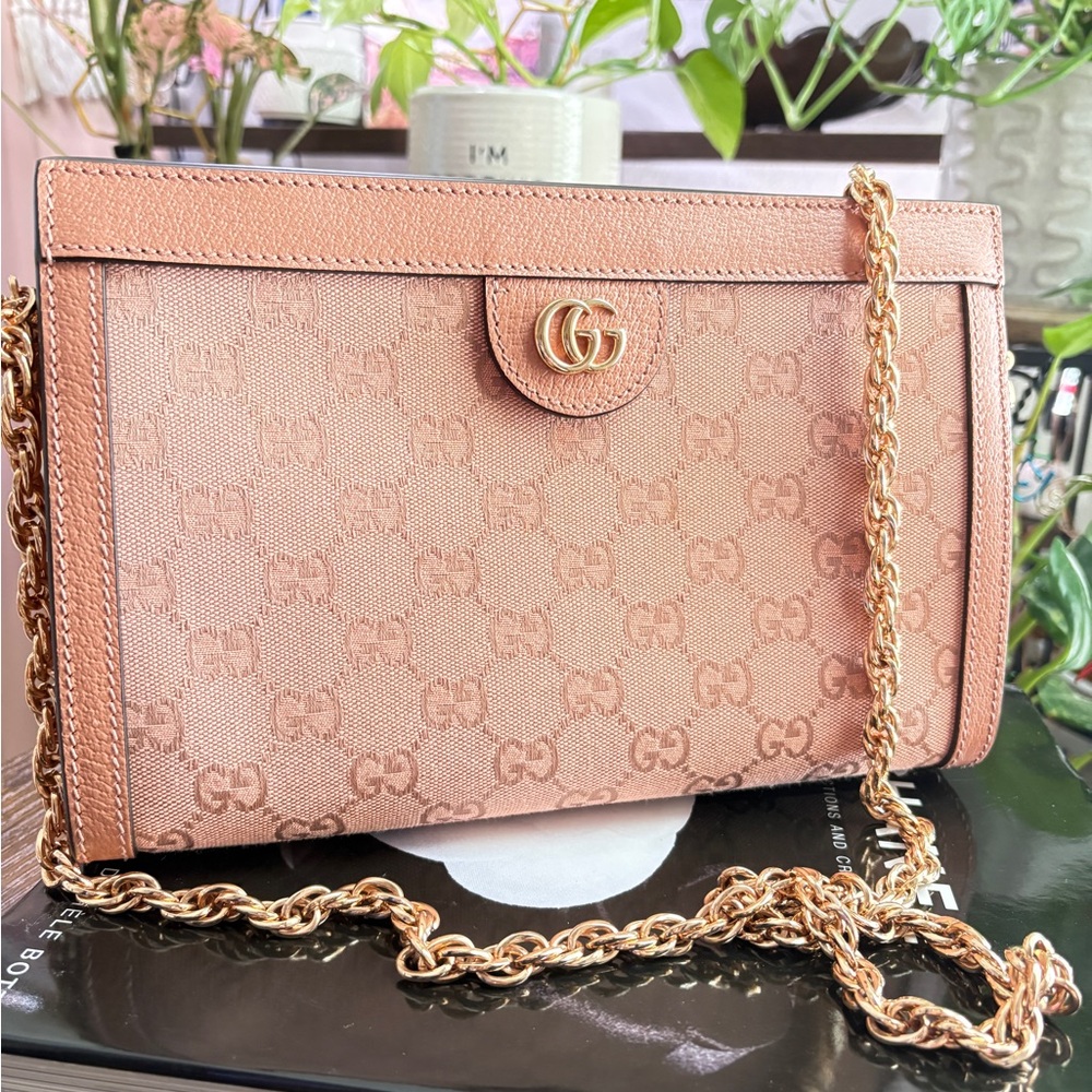Gucci Ophidia Blush Pink GG Logo Chain Strap Shoulder Bag